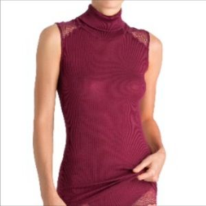HANRO RUBINA WOOL/SILK BURGUNDY TOP